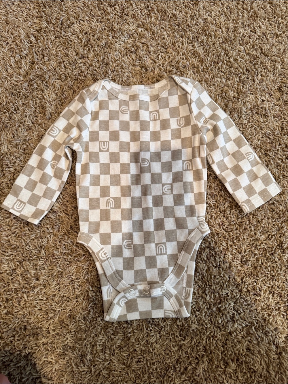 jumping beans Beige and White Checkerboard Long-Sleeve One-Piece